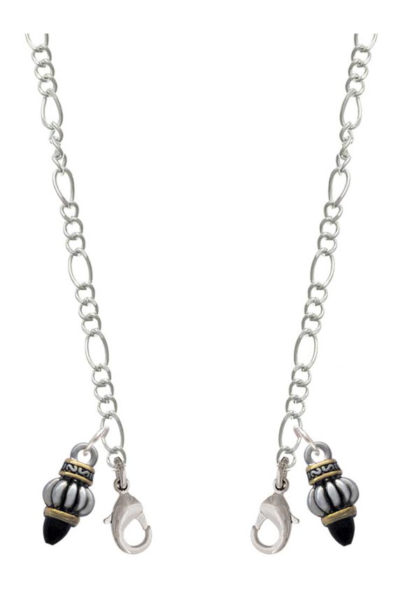 Two-tone Drop with Black Crystal Silvertone Face Mask Necklace