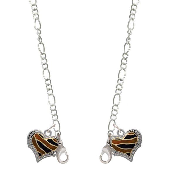 Two-tone Enamel Tiger Print Heart Silvertone Face Mask Necklace