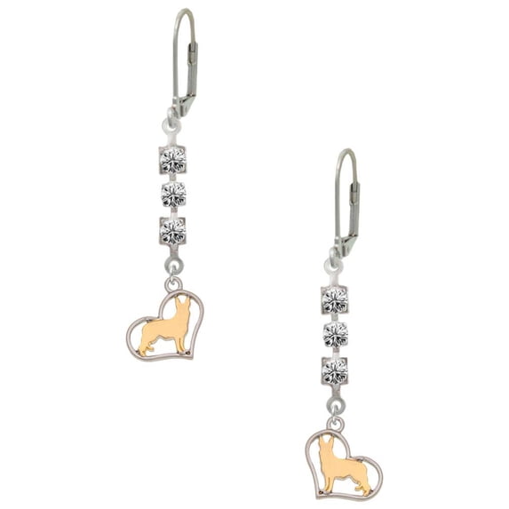 Two-tone German Shepard Silhouette Heart Crystal Madison Leverback Earrings