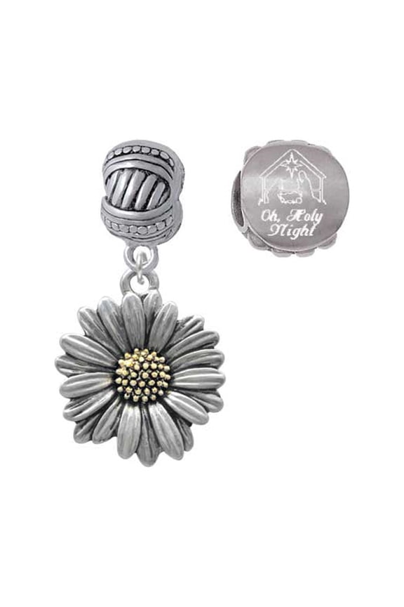 Two-tone Large Daisy Flower Come Let us Adore Him Charm Beads (Set of 2)