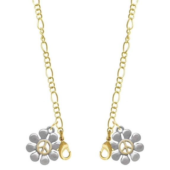 Two-tone Large Daisy with Peace Sign Goldtone Face Mask Necklace