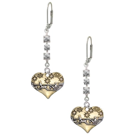 Two-tone Large Flying Santa on Heart Crystal Madison Leverback Earrings