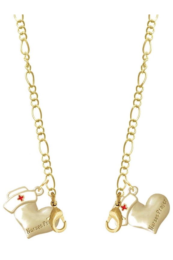 Two-tone Nurse's Prayer Heart - Healing Hand Goldtone Face Mask Necklace