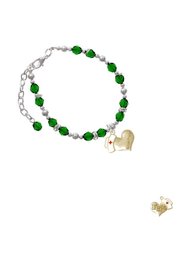 Two-tone Nurse's Prayer Heart - Healing Hand Green Beaded Bracelet