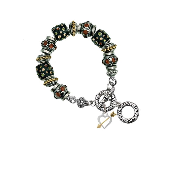 Two-tone Open Cupid's Heart Fall Crystal Bead Charm Bracelet