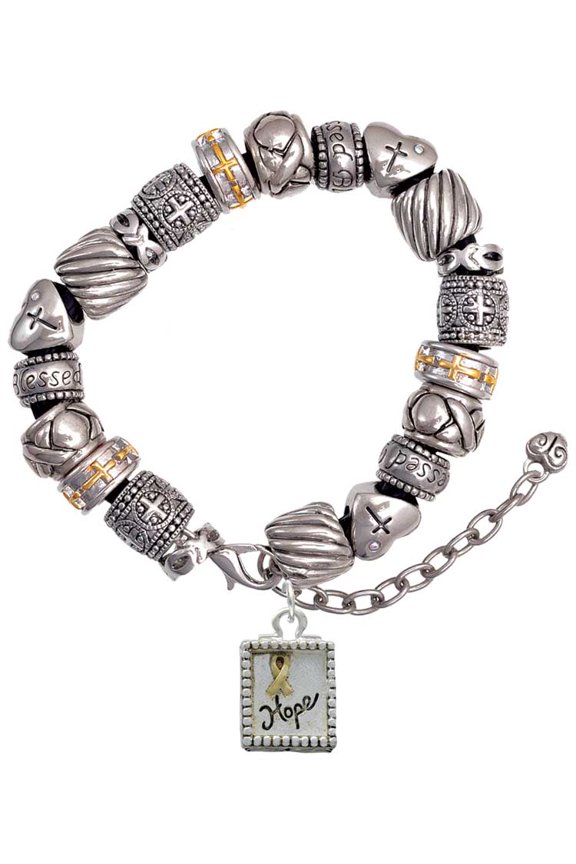 Two-tone Shadow Box ''Hope'' with Ribbon Silver Tone Christian Bead Bracelet