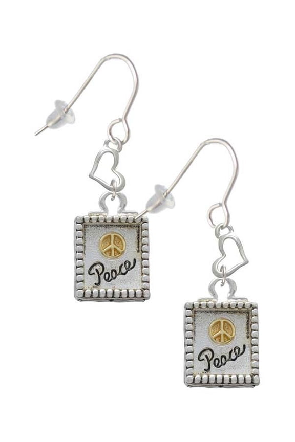 Two-tone Shadow Box ''Peace'' with Peace Sign Heart French Earrings