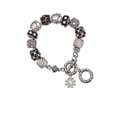 thumbnail image 1 of Two-tone Small Daisy with Peace Sign Black Pebble Bead Charm Bracelet, 1 of 1