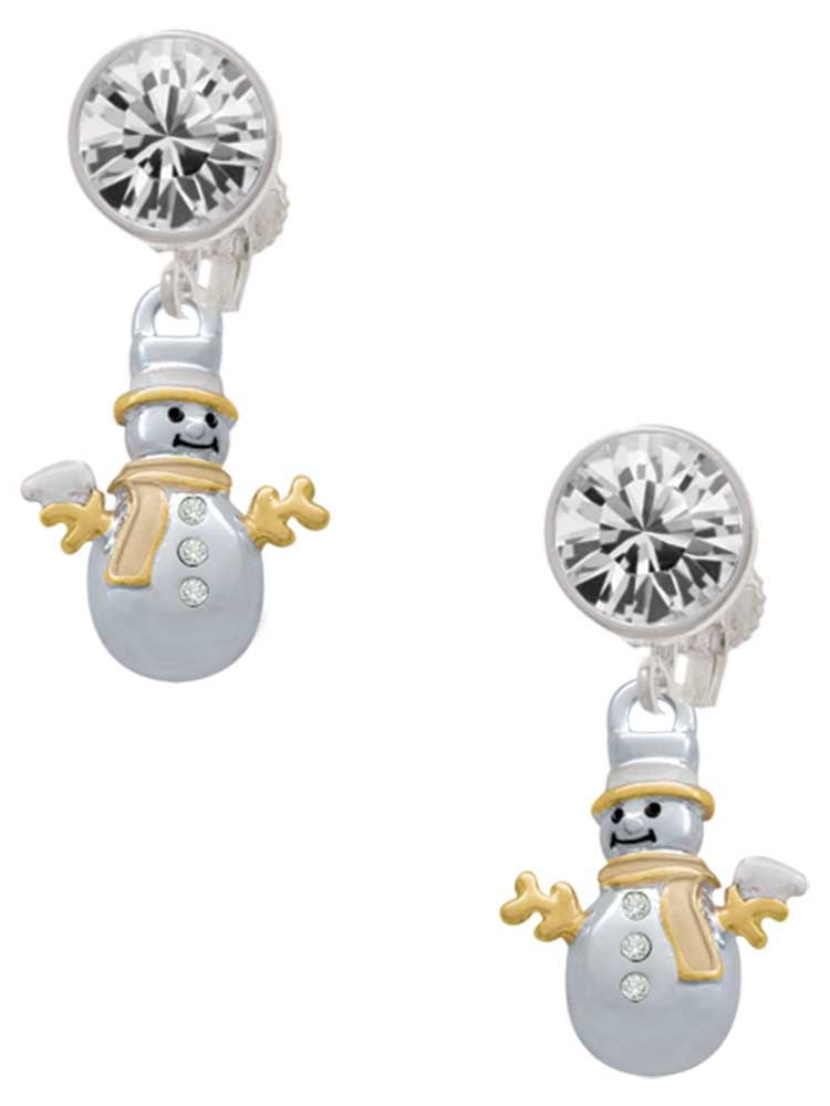 Two-tone Snowman with Crystal Buttons Clear Crystal Clip On Earrings