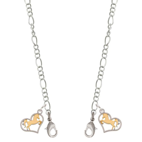 Two-tone Stallion Silhouette Heart Silvertone Face Mask Necklace