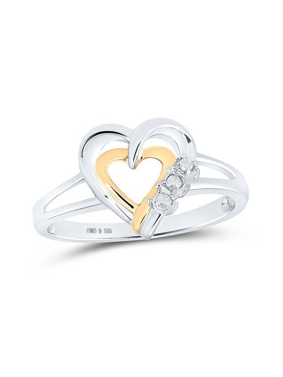 Two-tone Sterling Silver Womens Round Diamond Heart Ring .03 Cttw