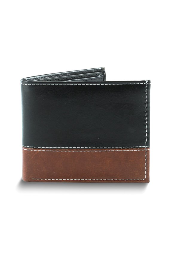 Two-tone Vegan Leather Top Flap 6-Slot Wallet with ID Window and Gift Box