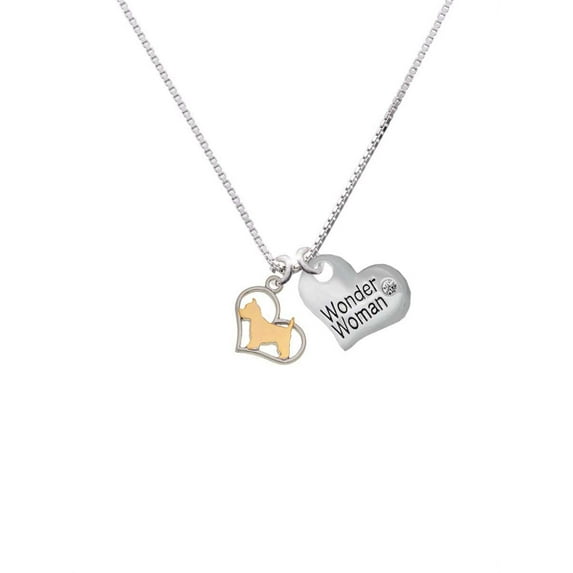 Two-tone Westie Silhouette Heart Wonder Woman Heart Necklace