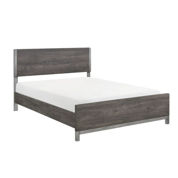 Two - tone brownish gray & antique silver finish - Made of premium wood - Bedroom decor - Queen panel bed with headboard