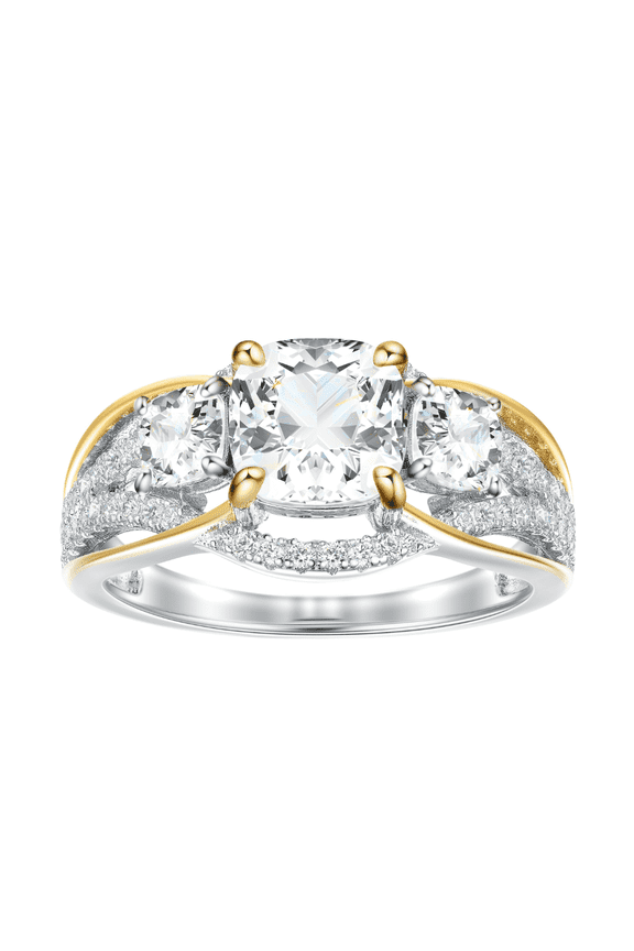 Jewelry 2.30CT Two Tone Cushion Cut Cubic Zirconia Engagement Ring for Women 925 Sterling Silver Size 5-10