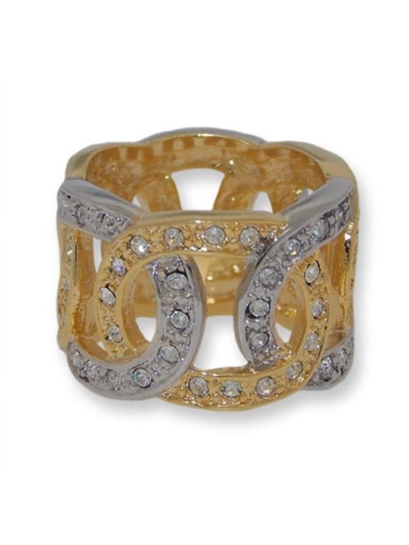 Two toned gold & silver white crystals ring