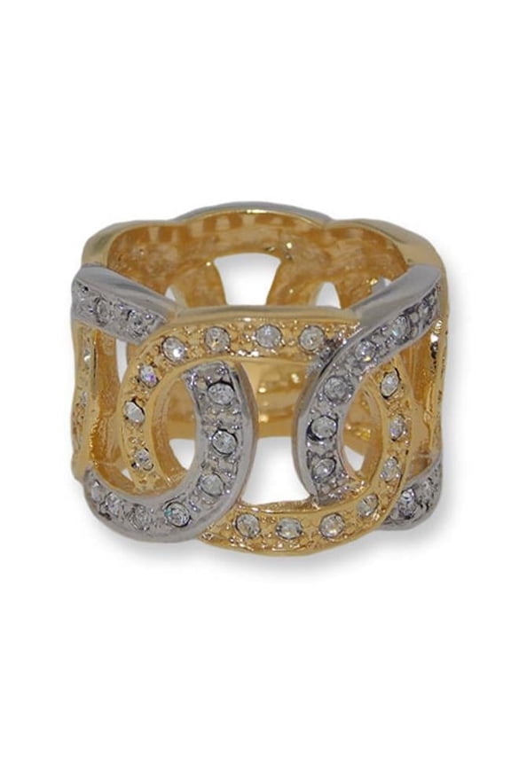 Two toned gold & silver white crystals ring