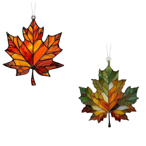Two types Maple Leaf Stained Acrylic Window Hanging Ornament Fall Leaves Wall Art Panel Maple Leaf Pendant For Fall Thanksgiving Festival Party Supplies