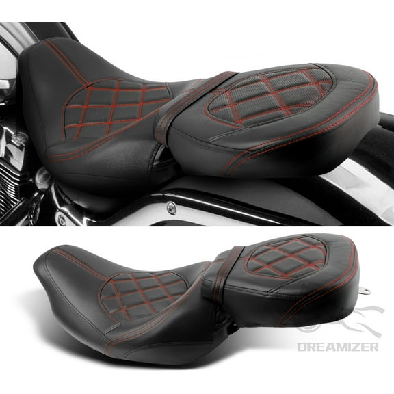 Two-up Seat w/Backrest Pad, Low-Profile Driver Passenger Pillion Seat +Tour Pack Backrest Pad for 2009-later Harley Touring CVO Road Glide Road King Street Glide Electra Glide