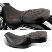Two-up Seat w/Backrest Pad, Low-Profile Driver Passenger Pillion Seat +Tour Pack Backrest Pad for 2009-later Harley Touring CVO Road Glide Road King Street Glide Electra Glide