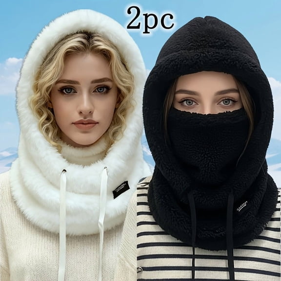 Two upgraded, thickened balaclavas, outdoor fleece face shields - elastic drawstring, warm, suitable for cycling and skiing, unisex, solid color, soft fleece, warm, windproof neck warmer.