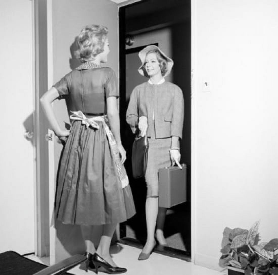 Two women meeting in doorway Canvas Art - (18 x 24)