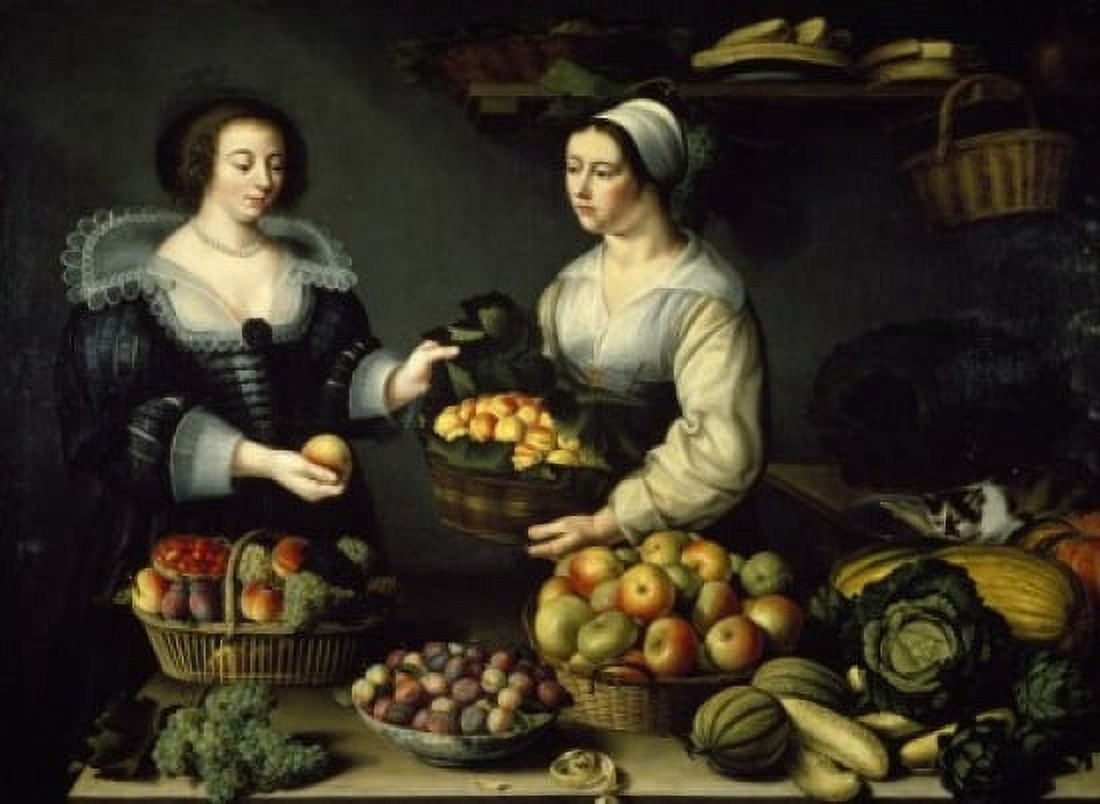 Two women with fruit baskets by unknown artist Canvas Art - (18 x 24)