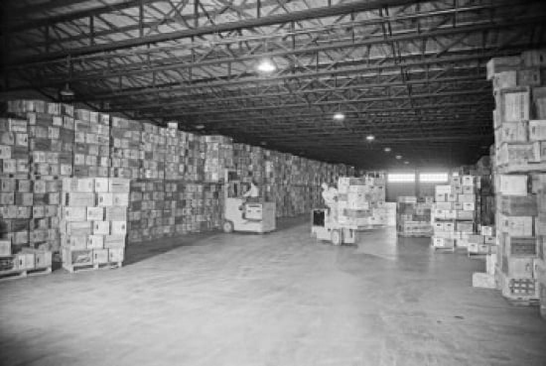 Two workers operating forklifts in a warehouse Canvas Art - (18 x 24)