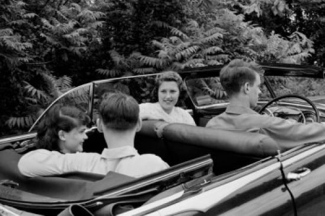 Two young couples during car drive Canvas Art - (18 x 24)