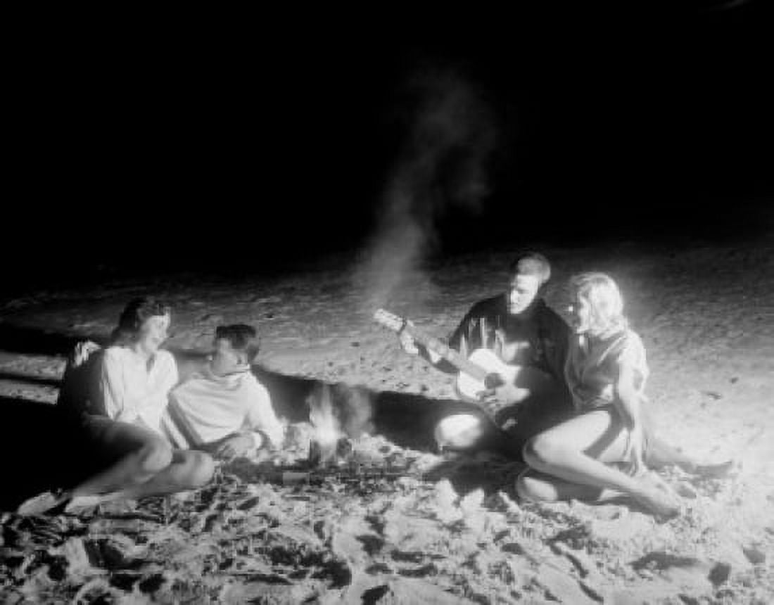Two young couples on beach Canvas Art - (18 x 24)