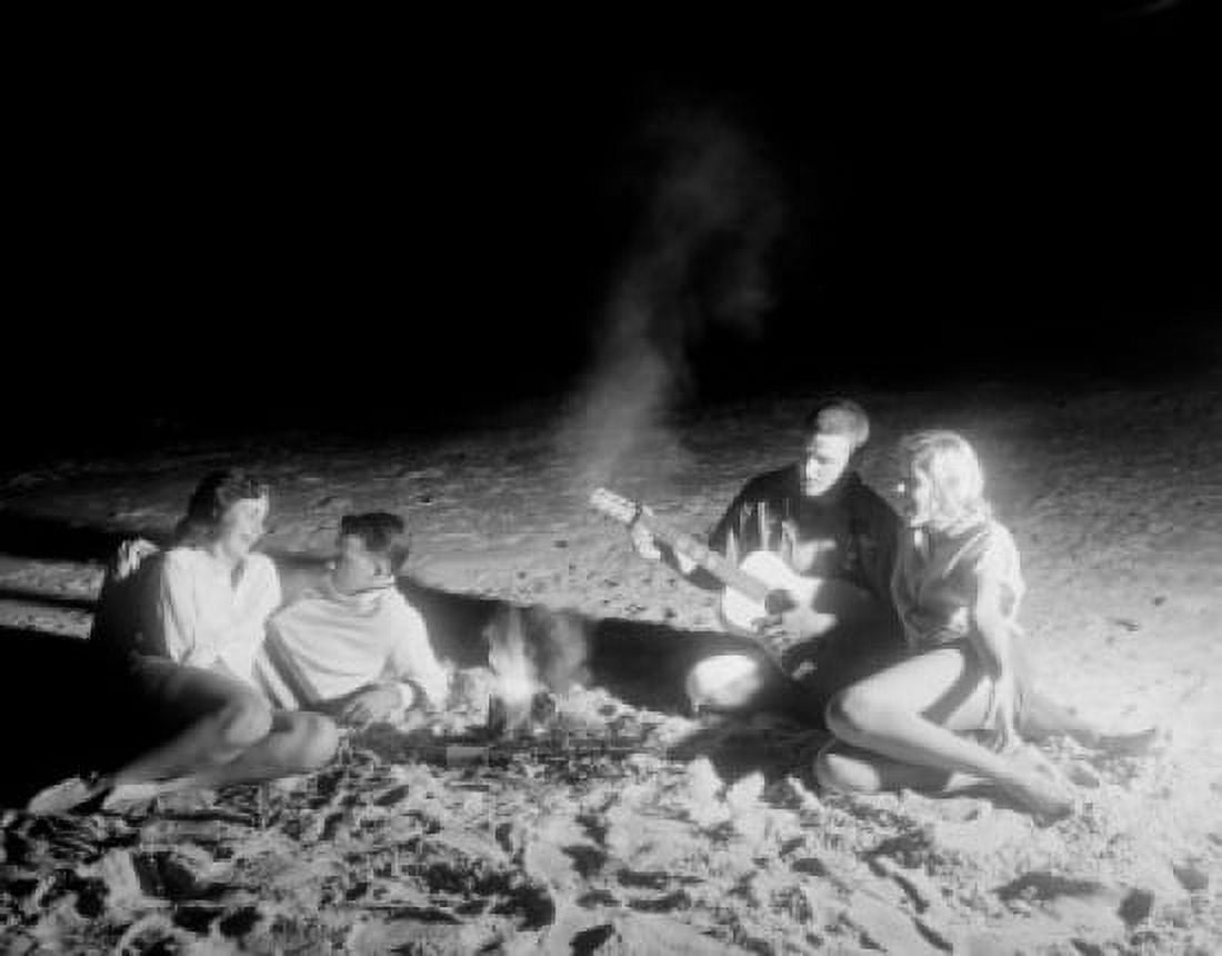 Two young couples on beach Canvas Art - (24 x 36)
