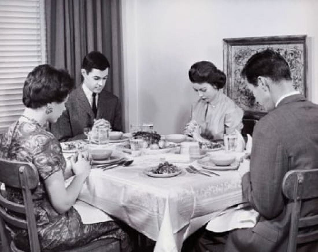 Two young couples praying before a meal Canvas Art - (18 x 24)