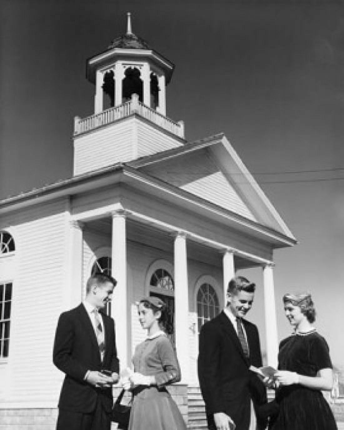 Two young couples standing in front of a church Canvas Art - (18 x 24)