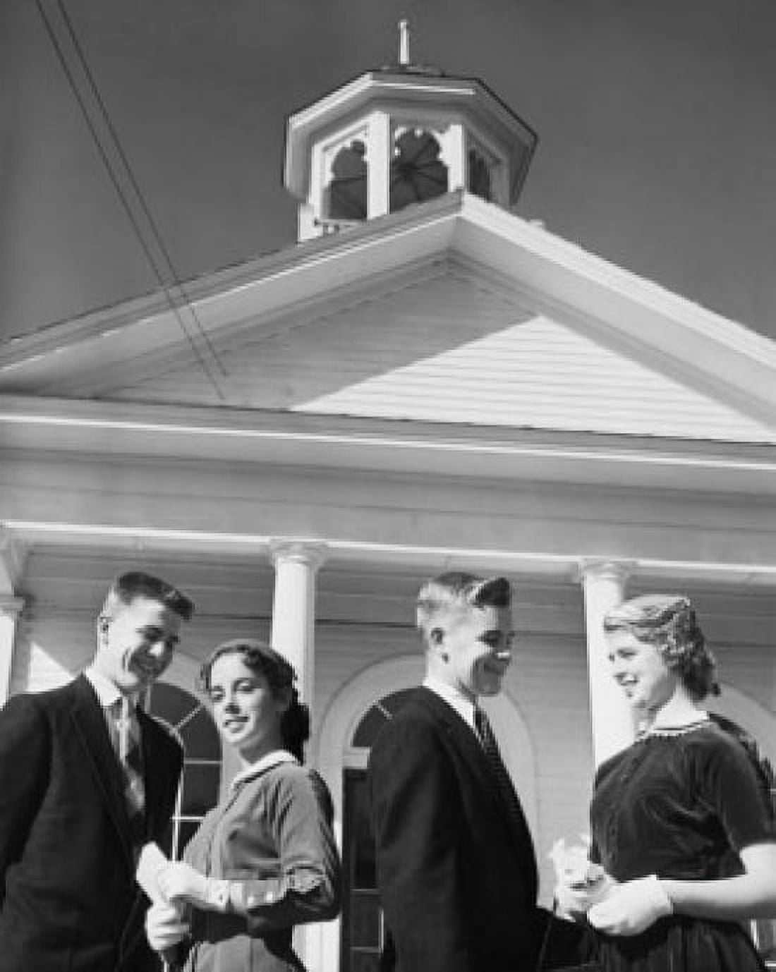 Two young couples standing in front of church Canvas Art - (18 x 24)