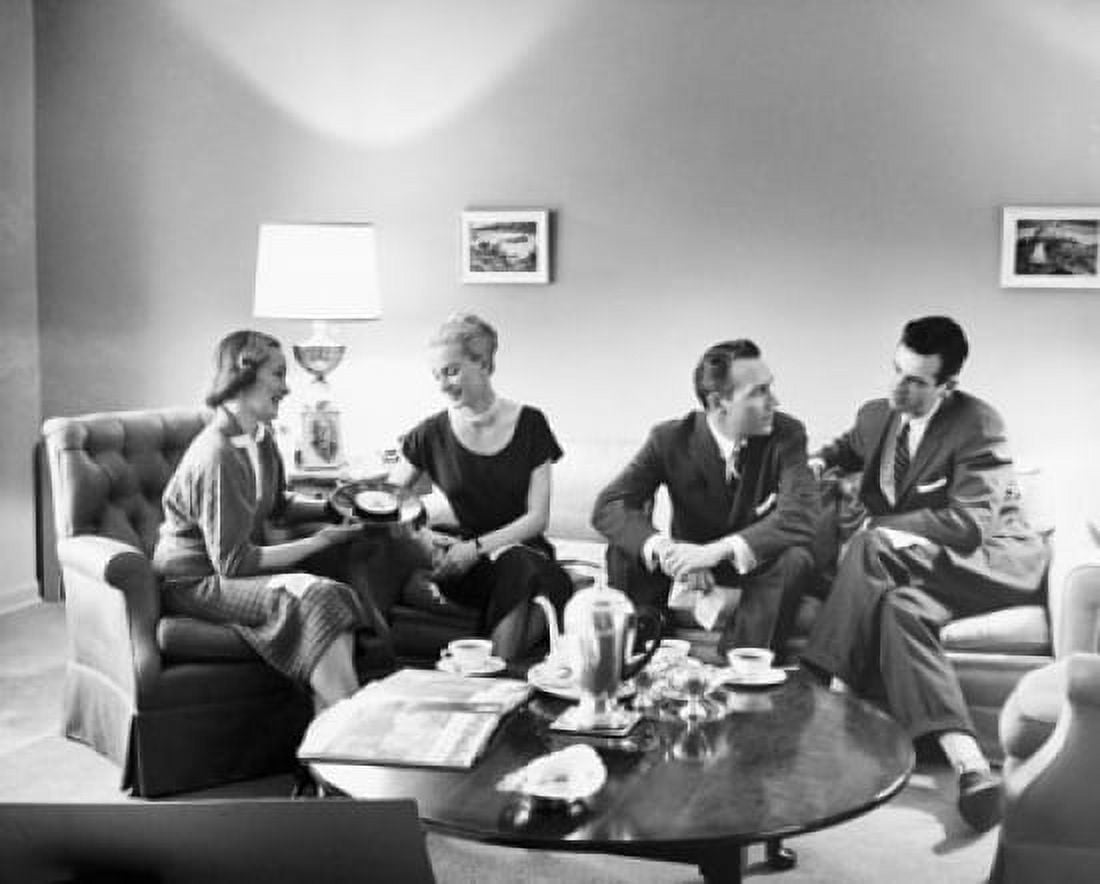 Two young men and two young women talking to each other Canvas Art - (24 x 36)