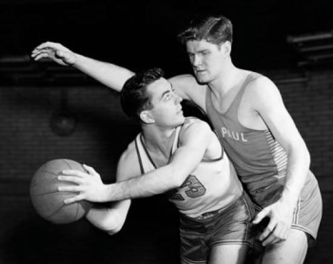 Two young men playing basketball Canvas Art - (18 x 24)