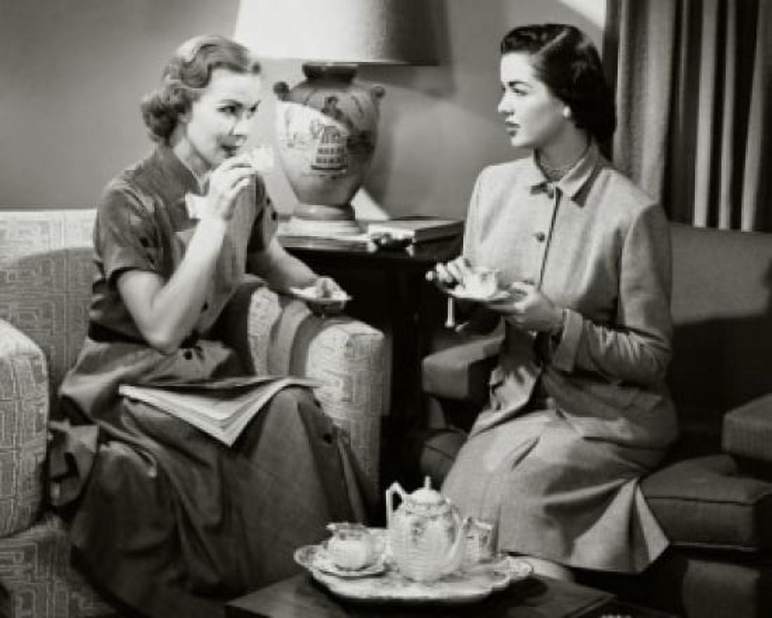 Two young women drinking tea Canvas Art - (24 x 36)