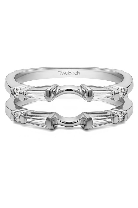 0.46 Ct. Baguette and Round Solitaire Enhancer in Sterling Silver with Cubic Zirconia (Size 4 to 13 )