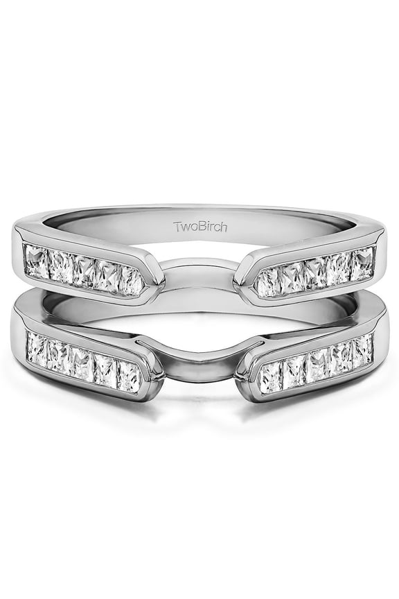 0.75 Ct. Cathedral Channel Set Princess Cut Ring Guard in Sterling Silver with Cubic Zirconia (Size 5.5)