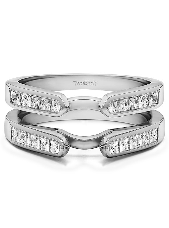 0.75 Ct. Cathedral Channel Set Princess Cut Ring Guard in Sterling Silver with Cubic Zirconia (Size 9)