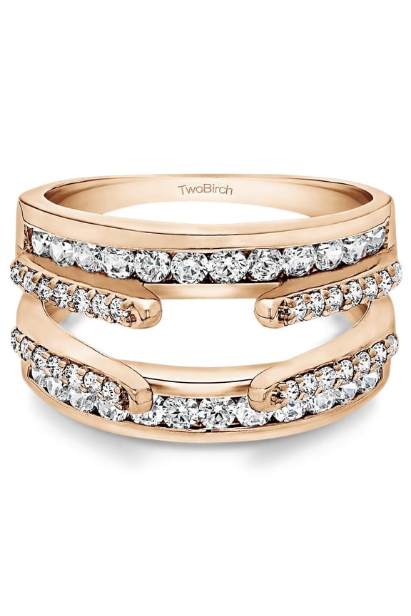 1.01 Ct. Combination Cathedral and Classic Ring Guard in Rose Gold Plated Sterling Silver with Cubic Zirconia (Size 6)