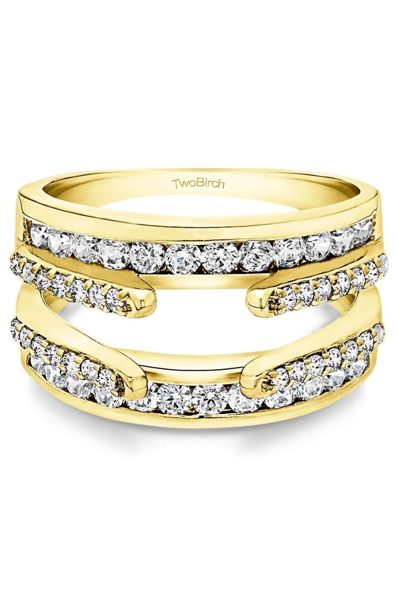 1.01 Ct. Combination Cathedral and Classic Ring Guard in Yellow Gold Plated Sterling Silver with Cubic Zirconia (Size 4.5)