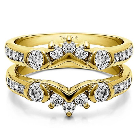 TwoBirch 1.01 Ct. Half Halo Prong and Channel Set Ring Guard in Yellow Plated Silver with Cubic Zirconia (Size 6)