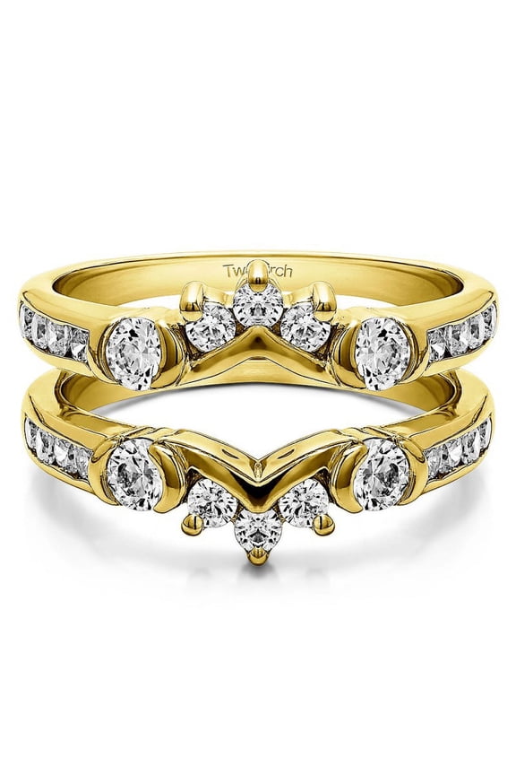 1.01 Ct. Half Halo Prong and Channel Set Ring Guard in Yellow Plated Silver with Cubic Zirconia (Size 6)