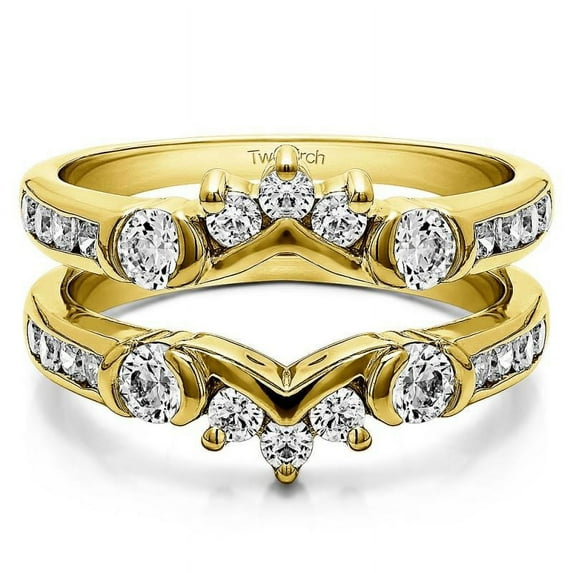 TwoBirch 1.01 Ct. Half Halo Prong and Channel Set Ring Guard in Yellow Plated Silver with Cubic Zirconia (Size 8)