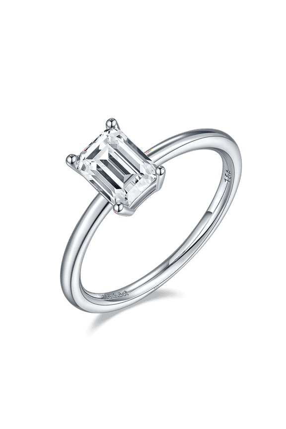 1 Carat Moissanite Emerald Solitaire in Platinum Plated Sterling Silver (CERTIFIED) (Size 8)