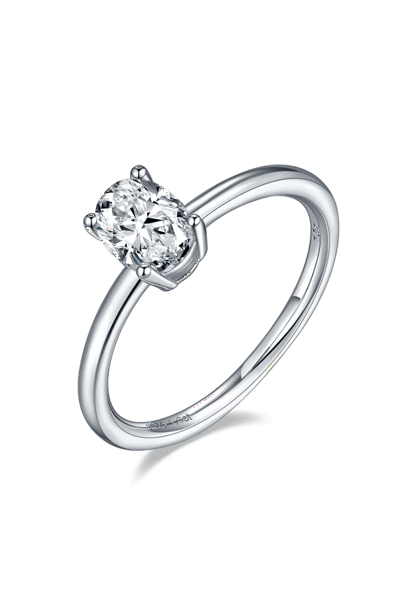 1 Carat Moissanite Oval Solitaire in Platinum Plated Sterling Silver (CERTIFIED) (Size 5)