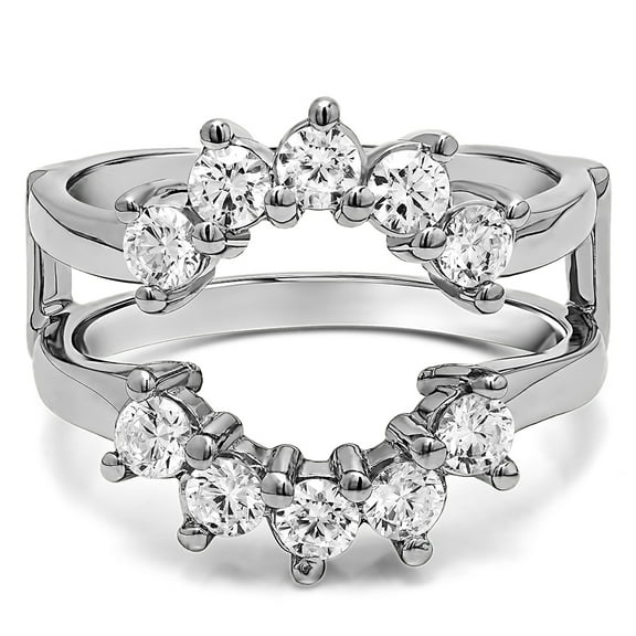 TwoBirch 1 Ct. Round Sunburst Halo Ring Guard in Sterling Silver with Cubic Zirconia (Size 4 to 13)