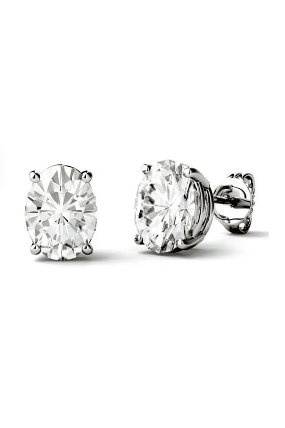 2 Carat DEW Oval Cut Moissanite Stud Earrings set In 18k White Gold Plated Silver (Certified)