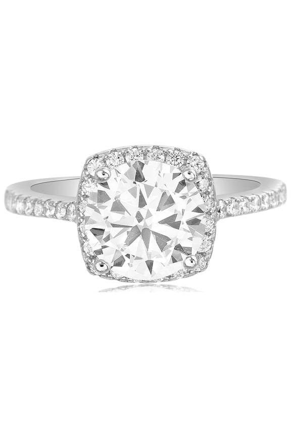 Classic Round Halo Solitaire Engagement Ring with 18k White Gold Plated Sterling Silver and Cubic Zirconia (Size 10)